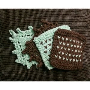 Hand Knit Mint&Chocolate Coaster Set